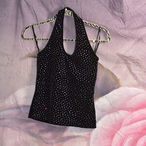 Stretch Black Sparkly Velour-type Halter Top SZ P/S Papillon Blanc
